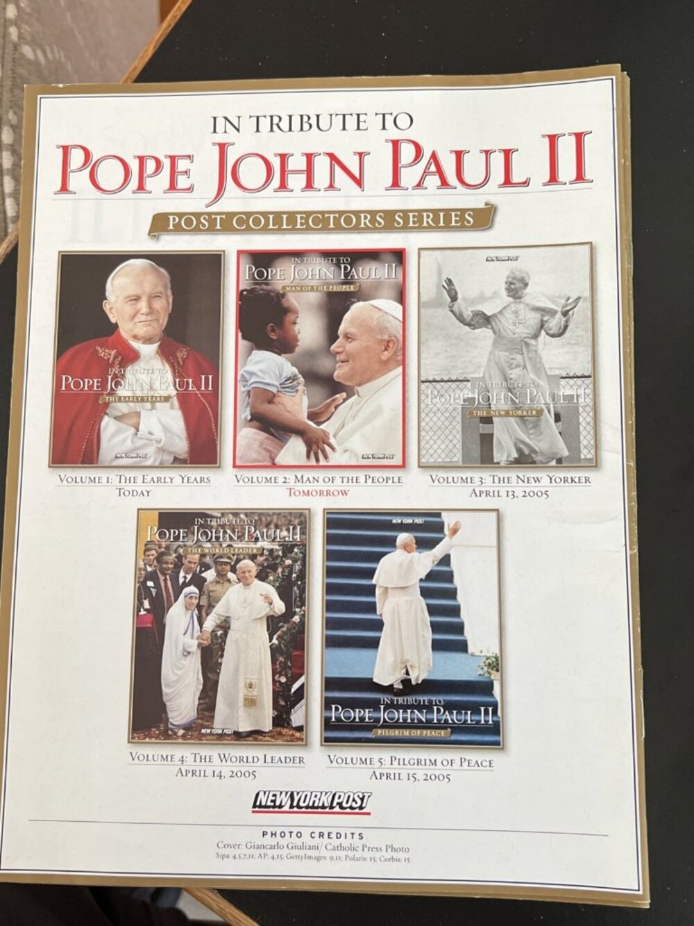 2005 New York Post In Tribute To Pope John Paul II Booklet Complete Set Vol 1-5